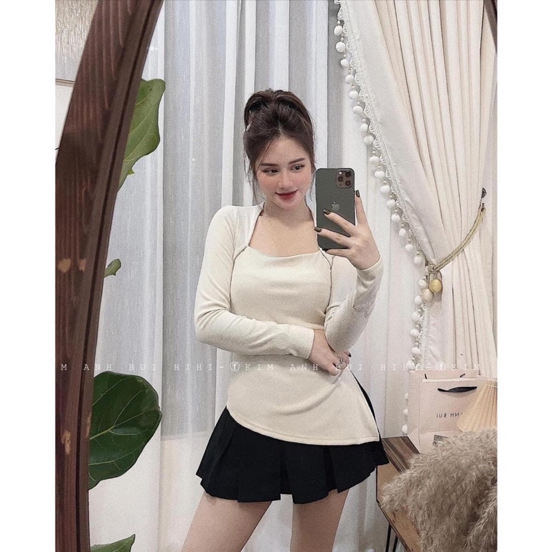 [CÓ ẢNH THẬT + VIDEO TỰ QUAY ] Áo Dài Tay Cổ Vuông From Ôm Chất Len Tăm Tay Thêu Hoa Hàng Đẹp Loại 1 | BigBuy360 - bigbuy360.vn