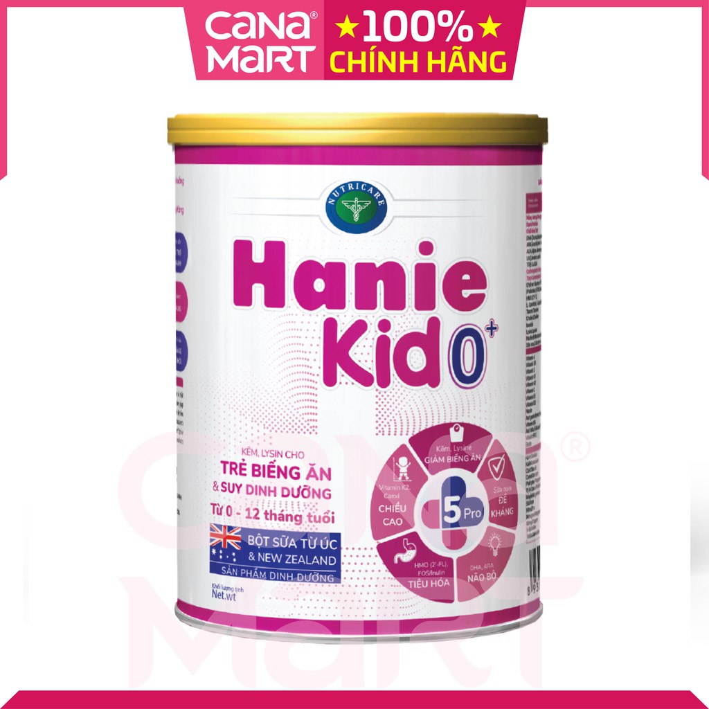 Sữa bột cho bé Nutricare Hanie Kid 0+ giúp bé tăng cân, tăng cường miễn dịch, phát triển não bộ (400gr)
