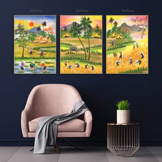 Bộ 3 tranh canvas treo tường quê hương VIP nhiều mẫu - 35 x 50 cm x 3 tranh