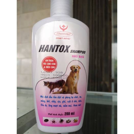 Sữa tắm trị ve rận bọ chét cho chó mèo HANTOX SHAMPOO HANVET nhũ bạc 200ml