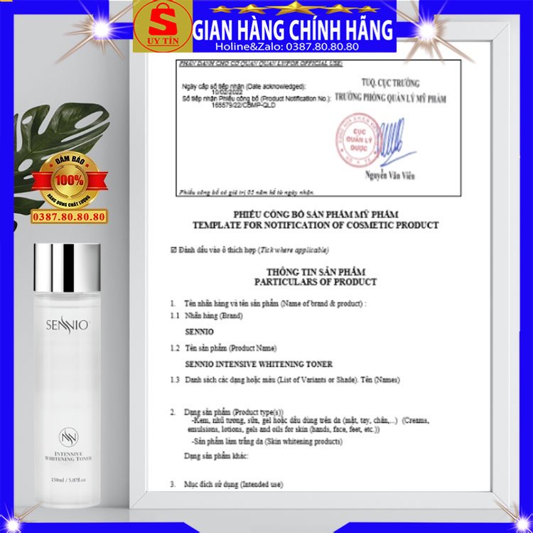 Nước hoa hồng không cồn se khít lỗ chân lông dưỡng trắng da Sennio hàn quốc kiềm dầu cấp ẩm cho da dầụ mụn nhờn khô nám