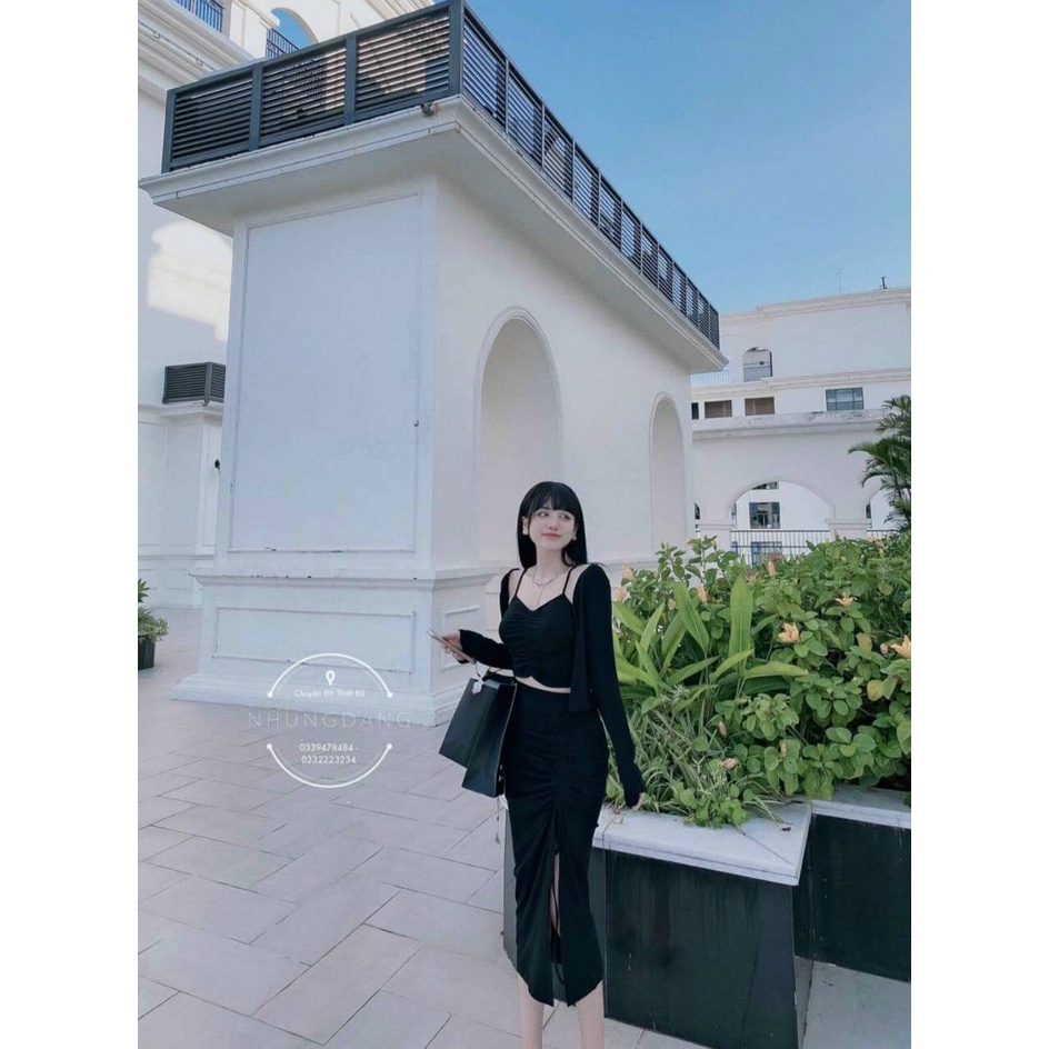 Sét bộ rút dây nhún ôm body tay dài kèm áo khoắc thích hợp đi chơi