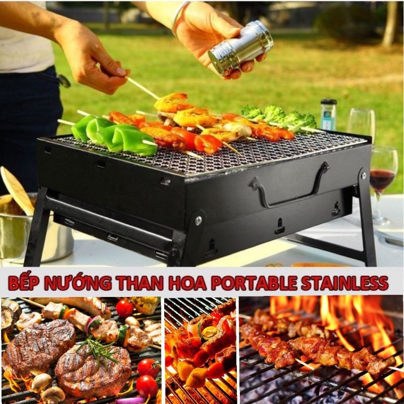 Bếp Nướng Than Hoa Dài, Vuông Lò Nướng BBQ Cao Cấp Ngoài Trời Tiện Dụng Khi Mang Theo