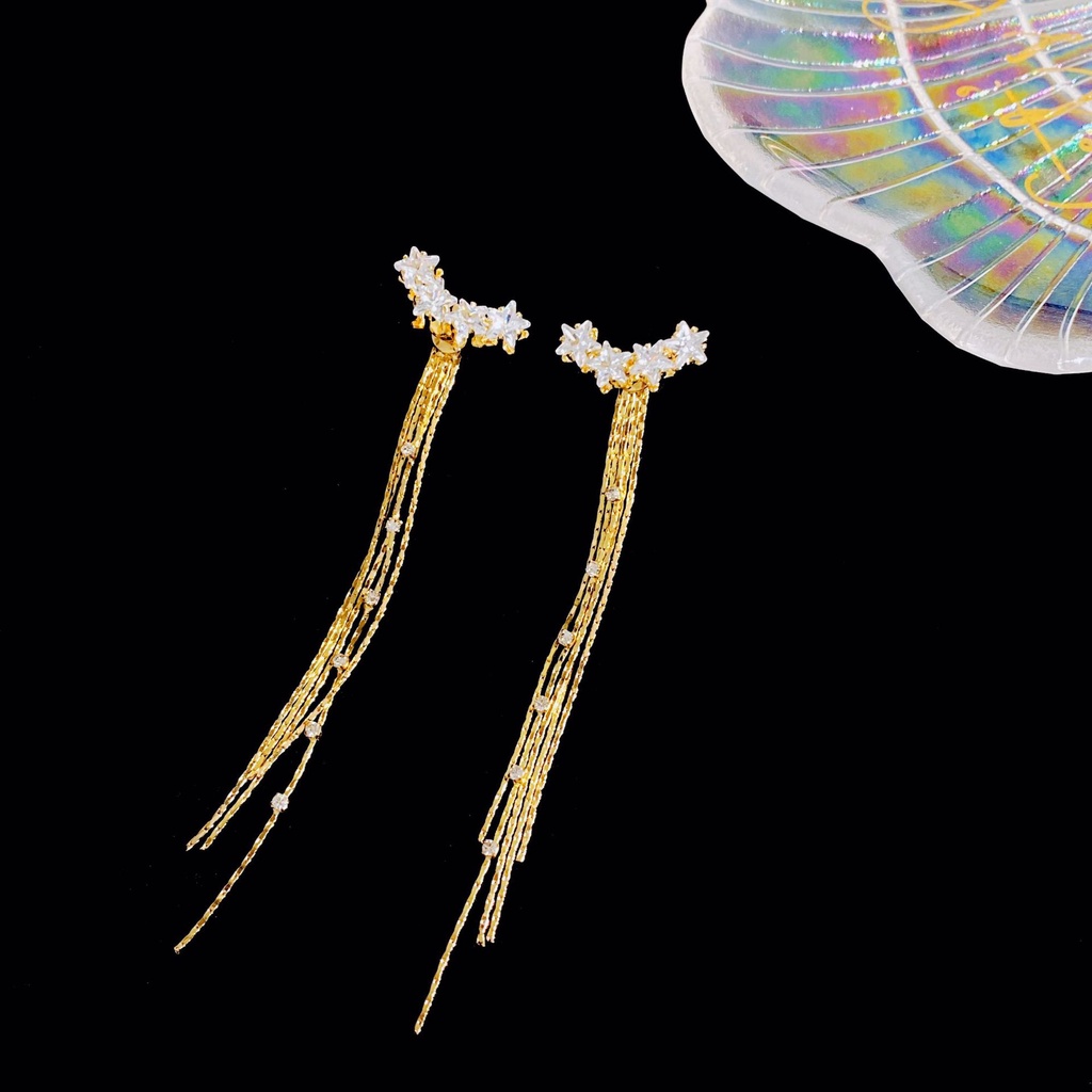 Bông Tai Mạ Bạc 925 Dáng Dài Hình Mặt Cười Đính Đá Zircon Phong Cách Hàn Quốc