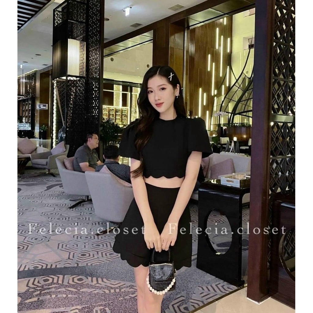 Sét đồ bộ nữ áo cột nơ sau lai bèo tôn dáng trẻ trung sang trọng thanh lịch siêu xinh