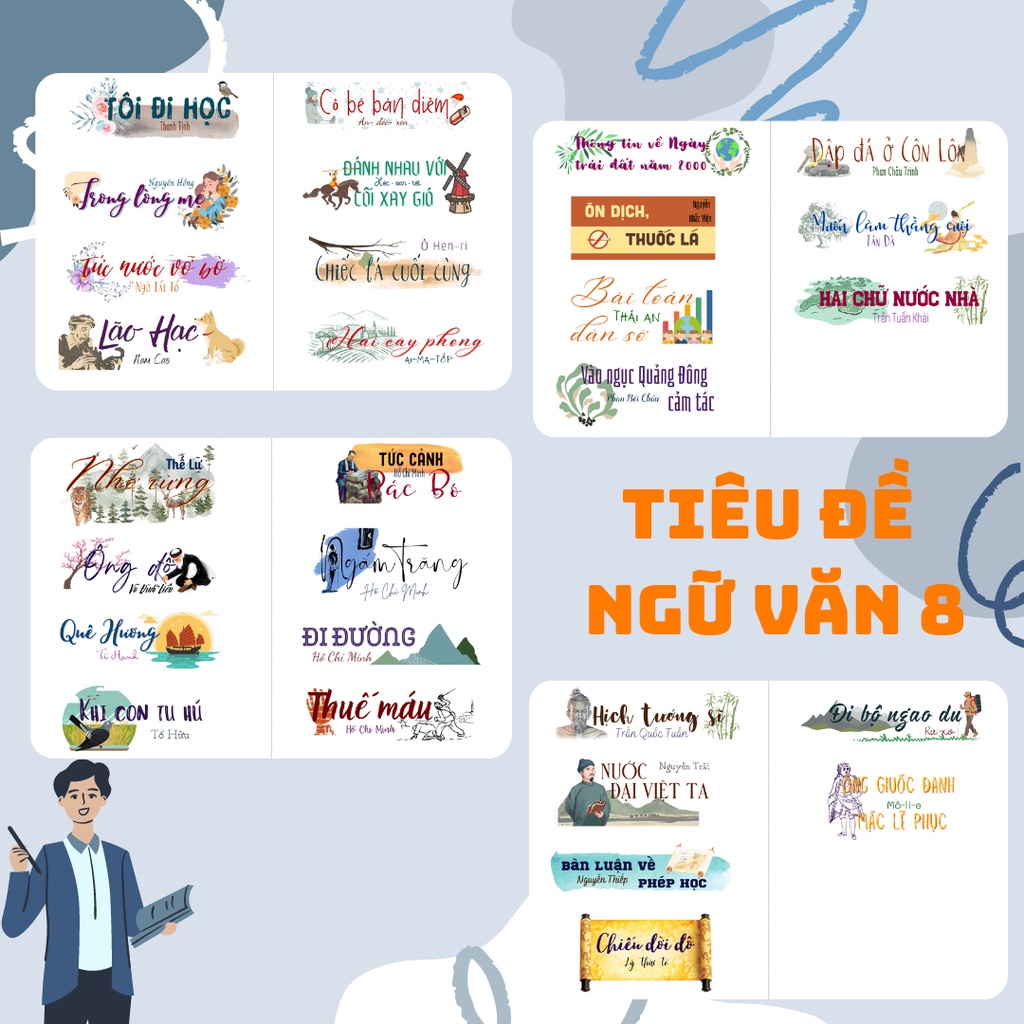 STICKER tiêu đề Ngữ Văn 8, tự cắt