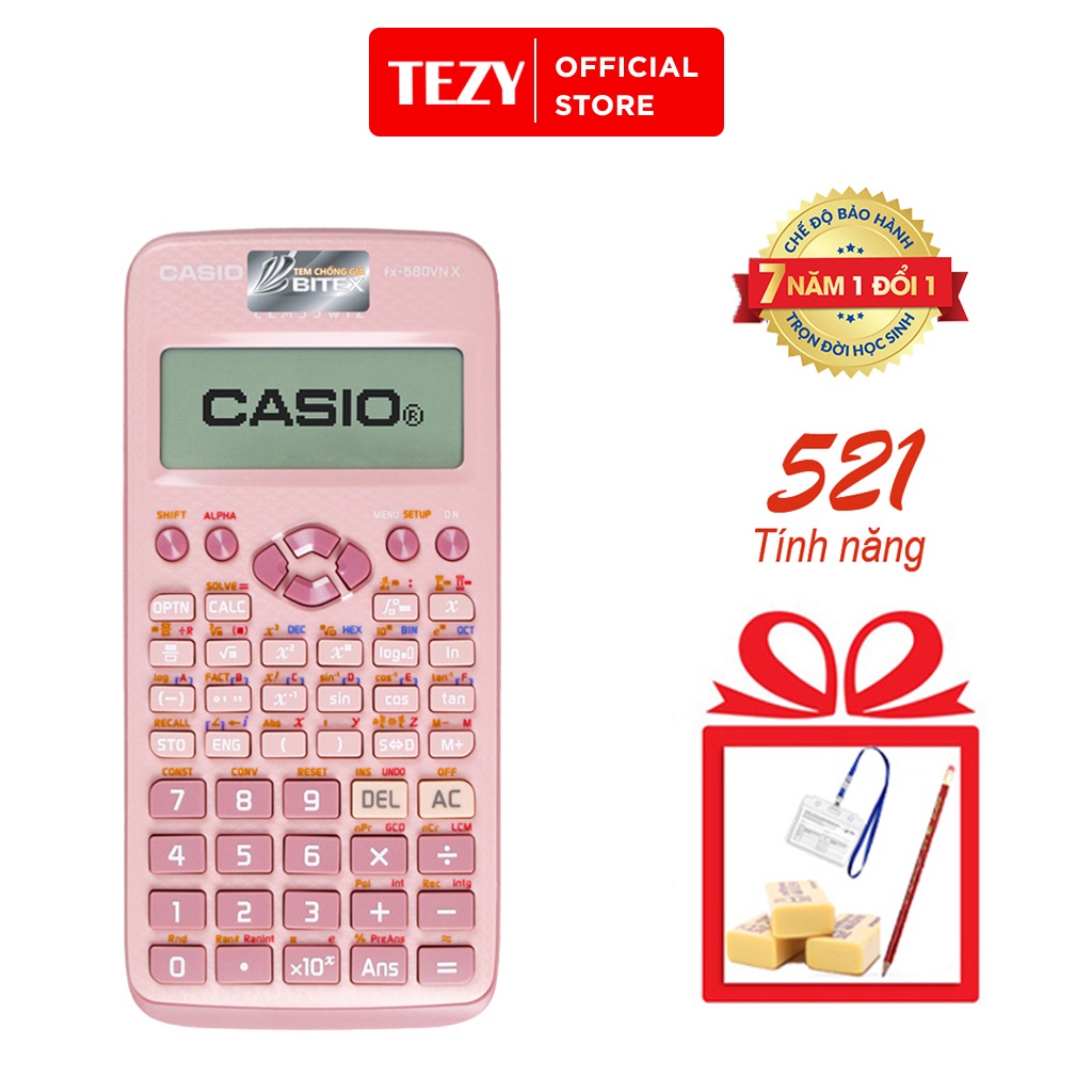 Máy Tính Casio FX 580VNX Màu Hồng Chính Hãng Nhập Khẩu Thái Lan Bảo Hành Bằng Mã QR CODE TEZYBOOKS