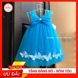 Đầm công chúa cho bé gái xanh biển nơ đính bướm