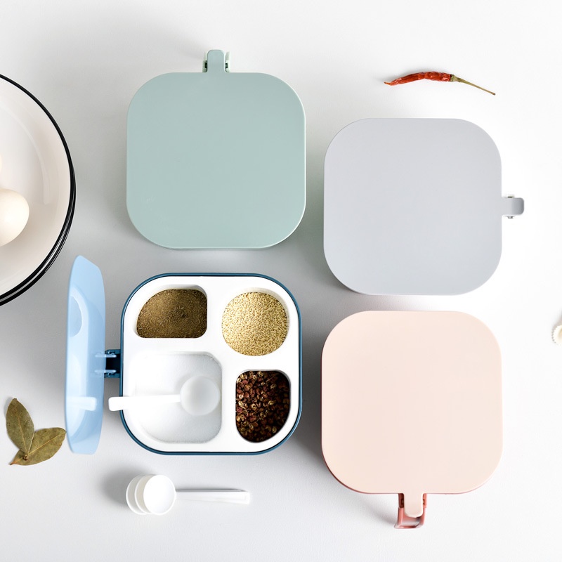 Hũ đựng gia vị 4 ngăn có nắp bật tiện lợi