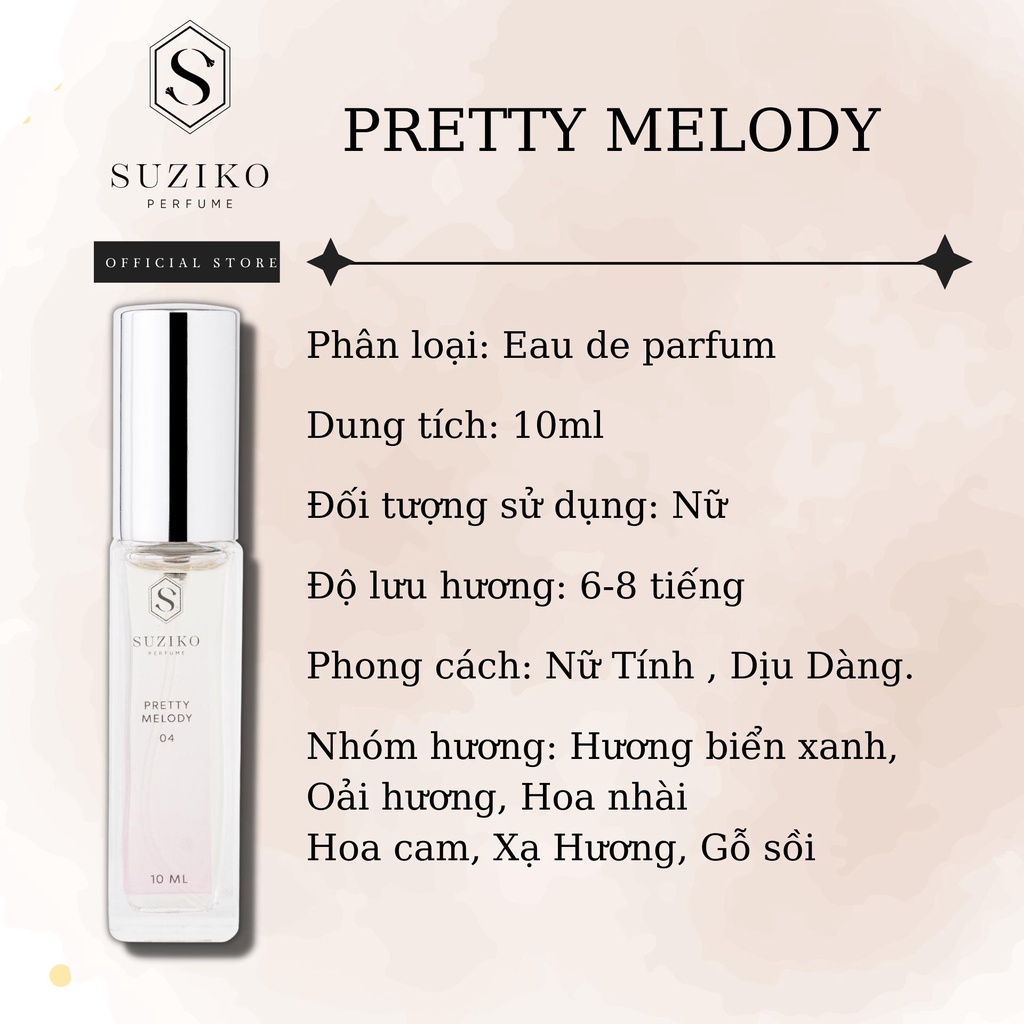 Nước hoa nữ Pretty Melody hương thơm dịu dàng, tinh tế. Nước hoa mini gợi cảm 3ml dạng xịt tiện lợi