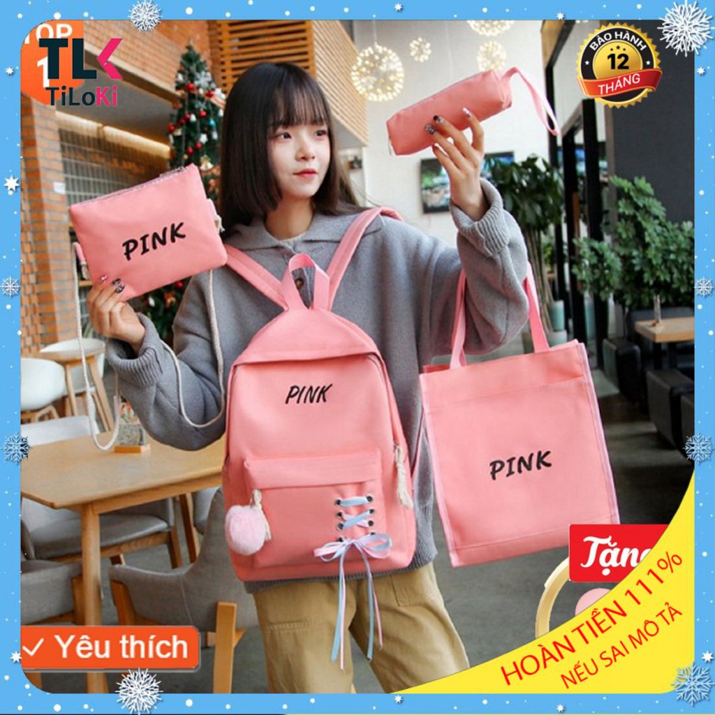 Balo vải, balo thời trang set 4 món - balo teen - balo học sinh, sinh viên phong cách Hàn Quốc