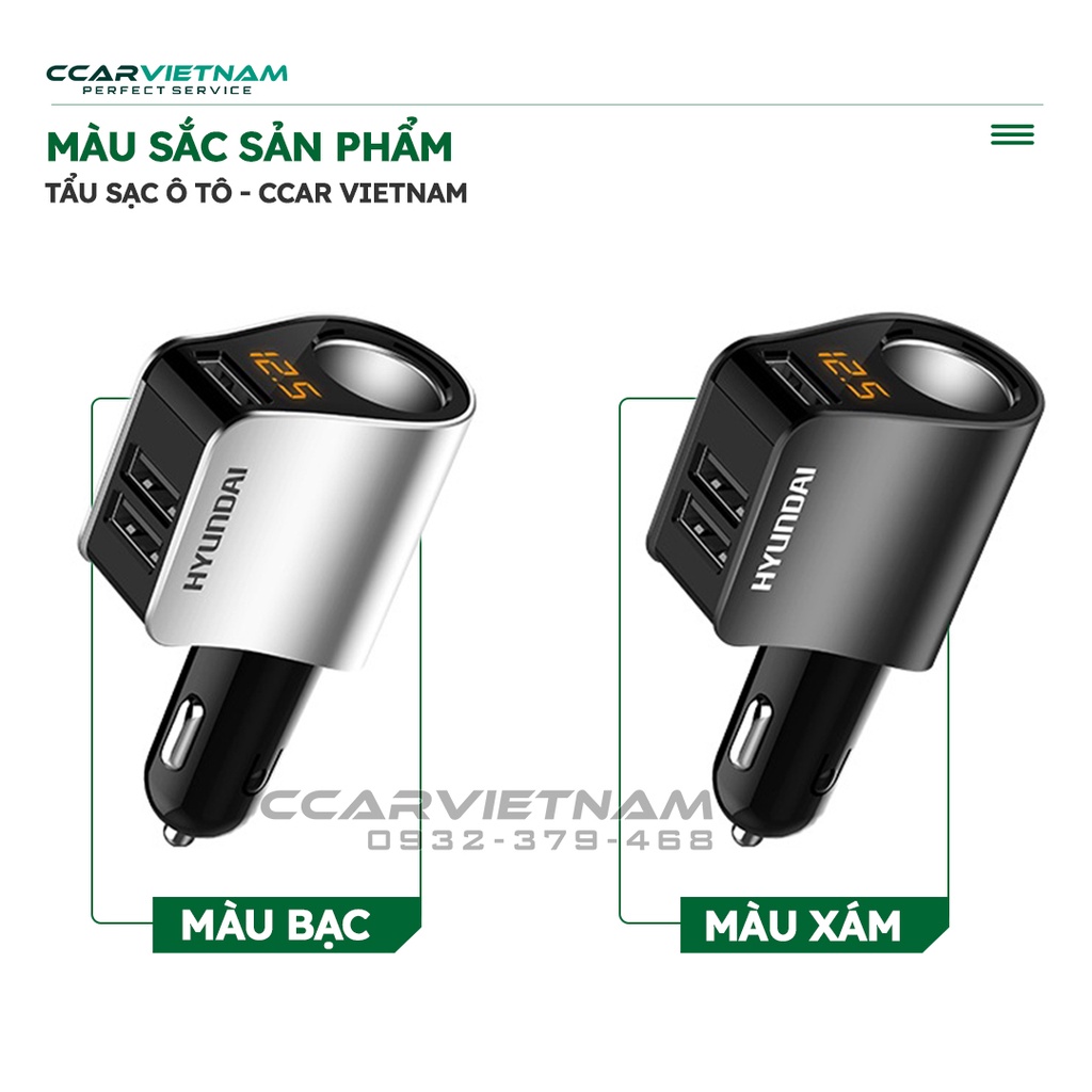 Tẩu Sạc Nhanh Ô Tô Hyundai Hy-10 Cao Cấp - Tẩu Sạc Xe Hơi 12V Có 3 Cổng Sạc USB, 1 Đầu Tẩu