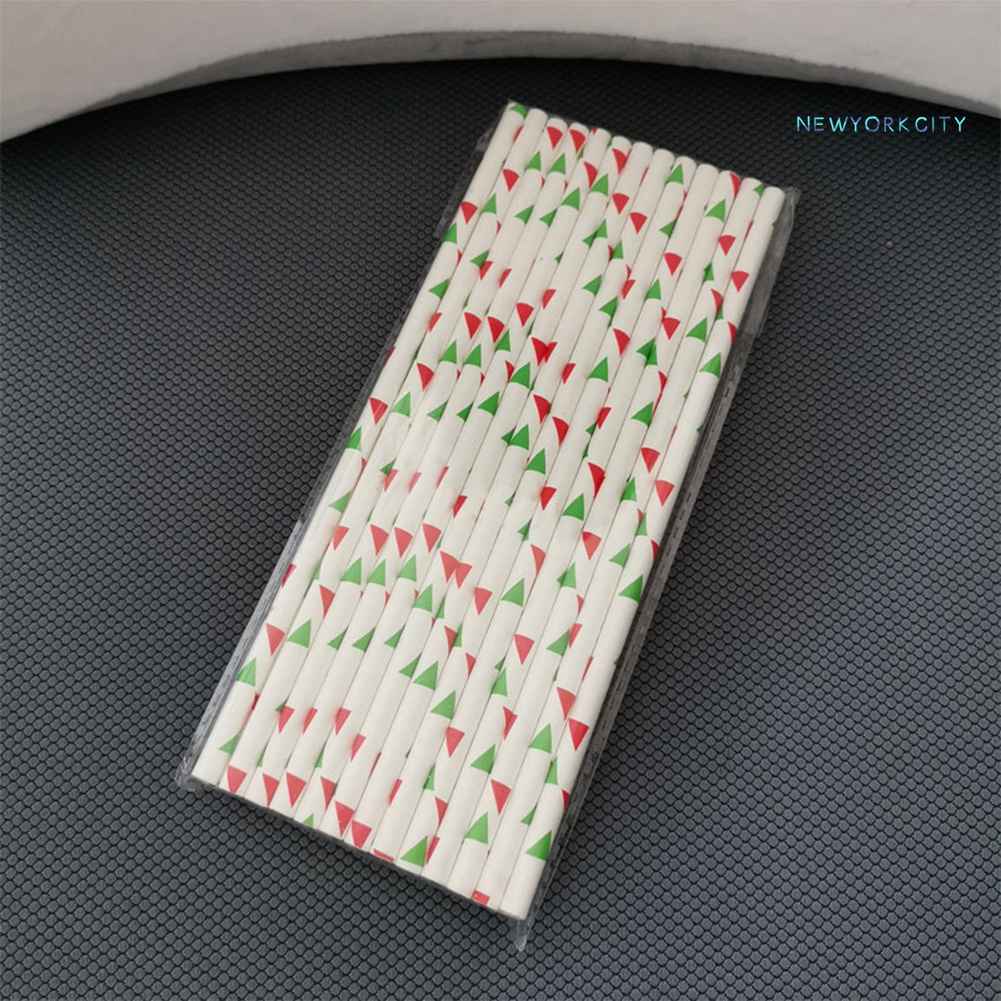 Set 25 Ống Hút Giấy Họa Tiết Hoa Tuyết Chấm Bi Dùng Một Lần