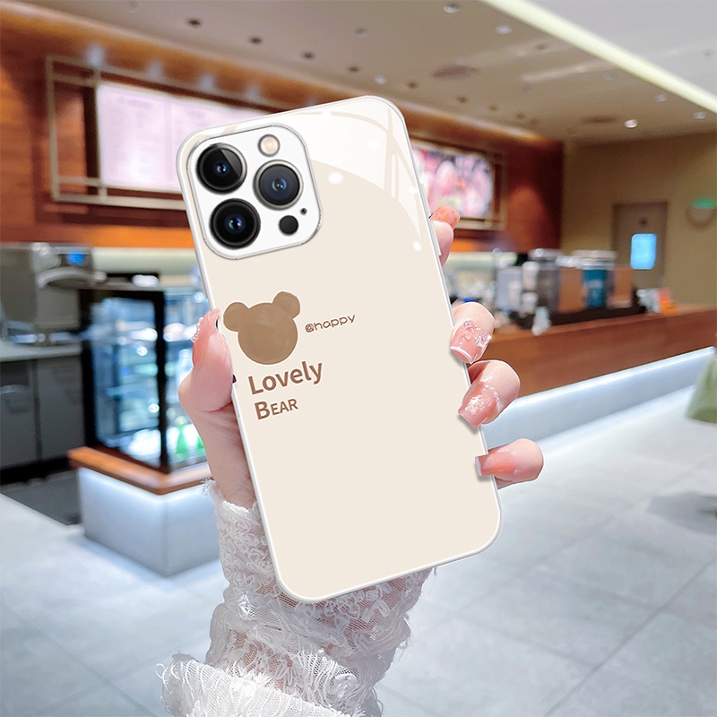Ốp Điện Thoại Mặt Kính In Hình Gấu Lovely Bear ốp iphone 14 13 12 11 Pro Max X XS XR 6 6s plus 7 8 plus lưng kính