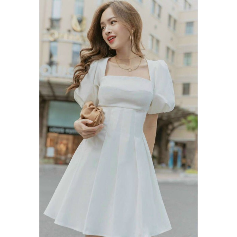 Đầm dạo phố cổ vuông tay phồng chít eo Jada Dress