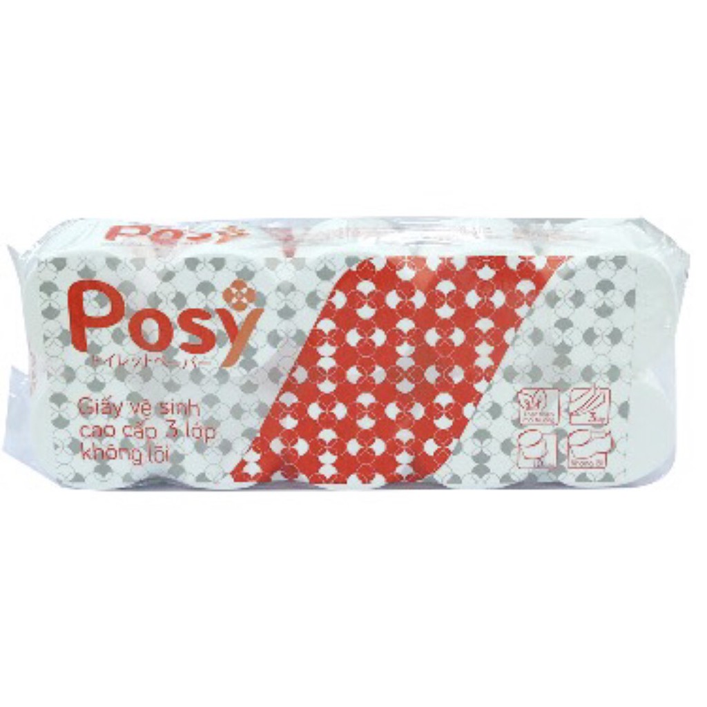 Giấy Vệ sinh  cao cấp Posy- 3 lớp không lõi 10 cuộn/túi