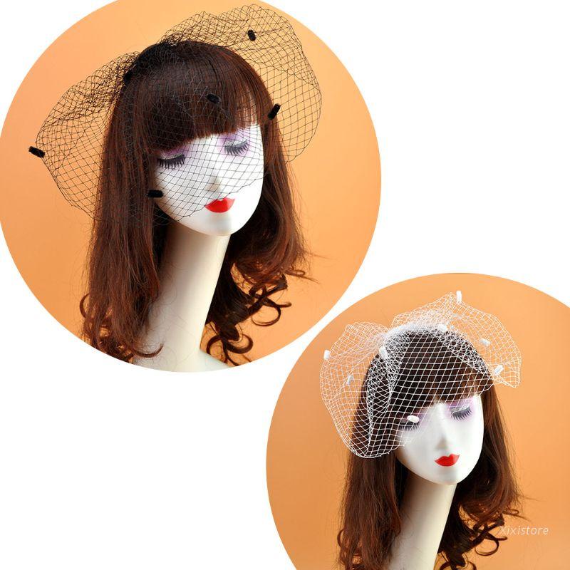 Kẹp tóc kiểu mạng lưới che mặt màu trơn phong cách vintage thanh lịch sang trọng cho đám cưới