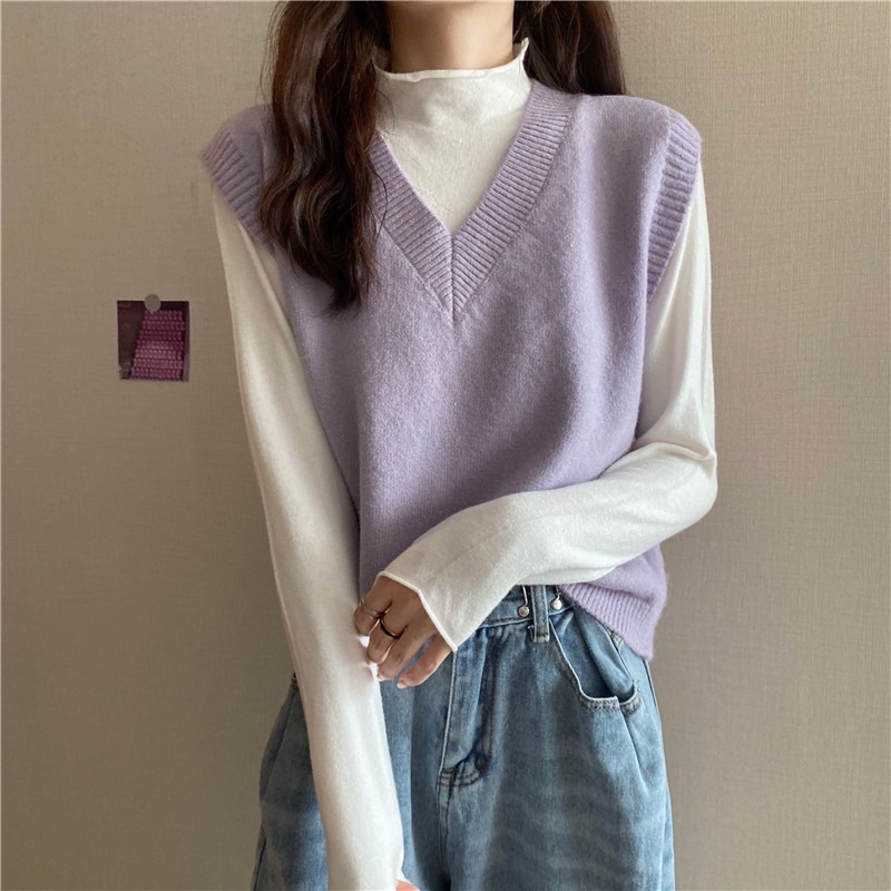 [CÓ SẴN+ẢNH THẬT]Áo gile len nữ cổ tim nhiều màu mẫu xinh xắn mẫu 2020 | BigBuy360 - bigbuy360.vn