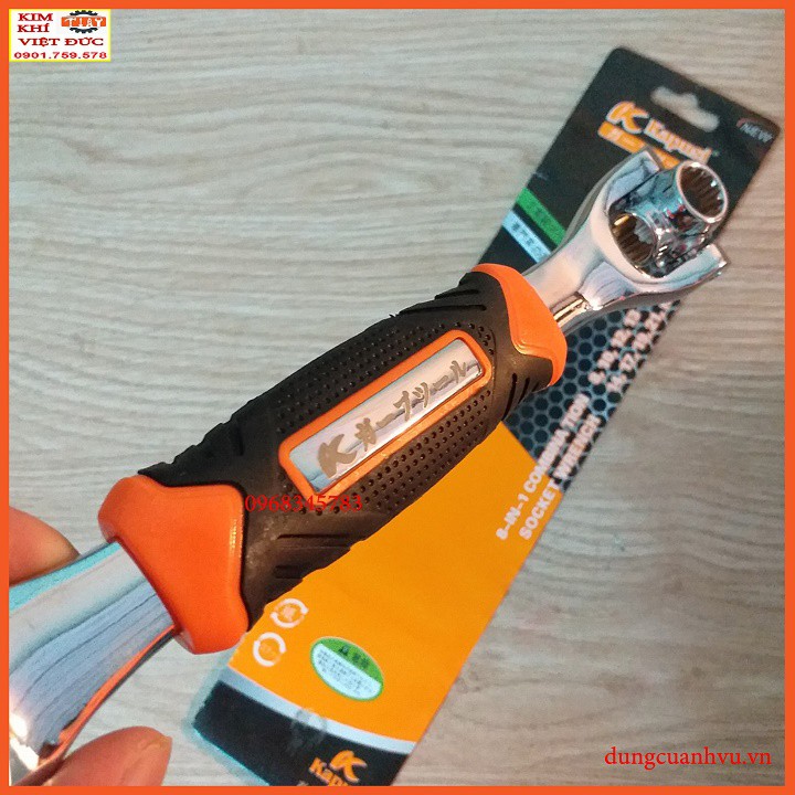 Tay khẩu siết mở ốc KAPUSI JAPAN -Tay vặn ốc,cờ lê đa năng 8 đầu XOAY 360 ĐỘ 8-21mm