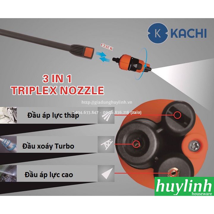 Máy xịt rửa xe cao áp Kachi MK263 - 1900W - tặng đầu 3 trong 1 + xịt gầm