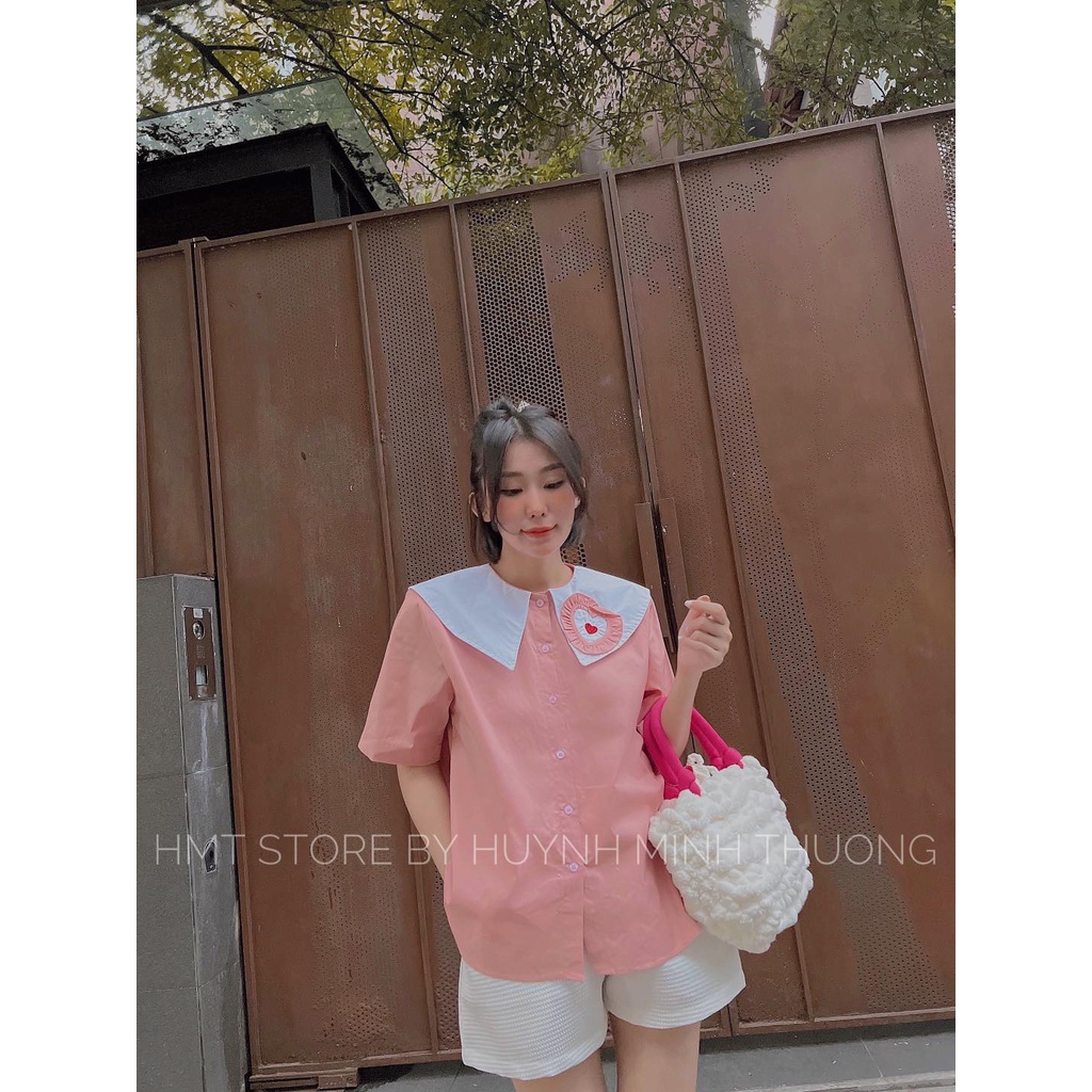 Áo sơmi thêu cổ trái tim