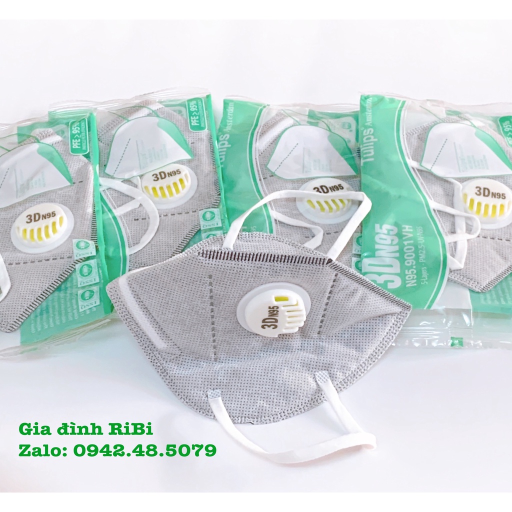 Hộp 20 cái Hàng Chính Hãng Khẩu Trang y tế 3D TULIPS N95 9001VH - Có Van 1 chiều