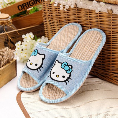 Hello kitty Dép cotton Đế Vừa Thoáng Khí In Họa Tiết Hoạt Hình Dễ Thương Thời Trang Mùa Hè Cho Nữ