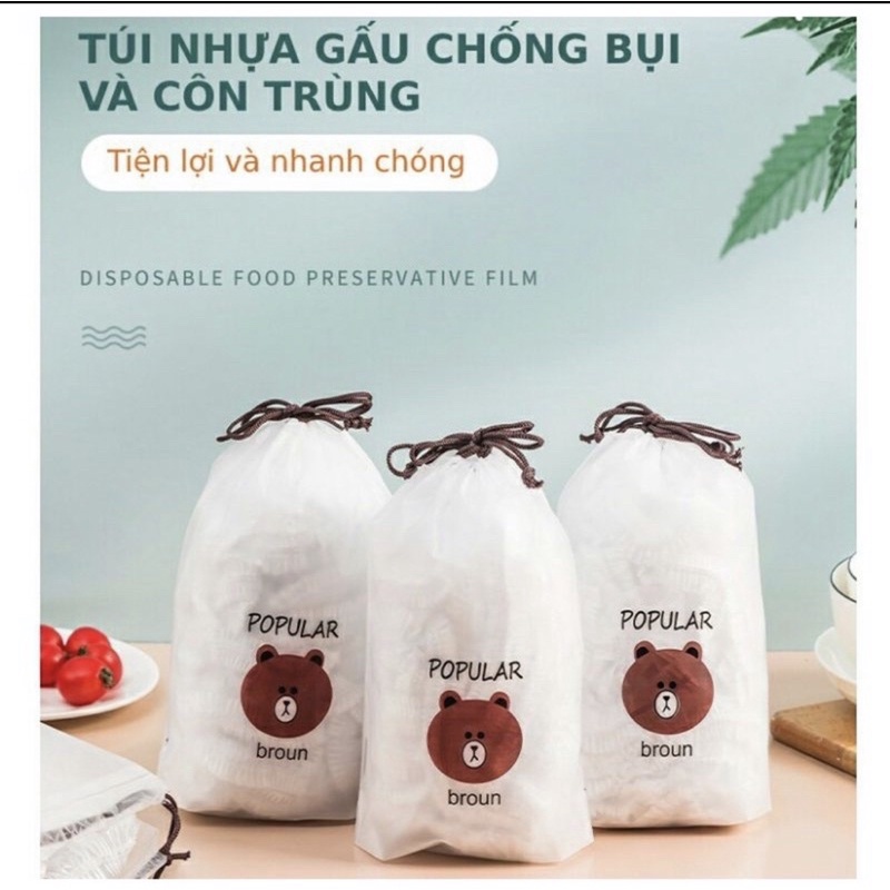 Màng Bọc Thực Phẩm Có Chun Combo 100 cái Co Dãn Tái Sử Dụng Được Kèm Túi Gấu
