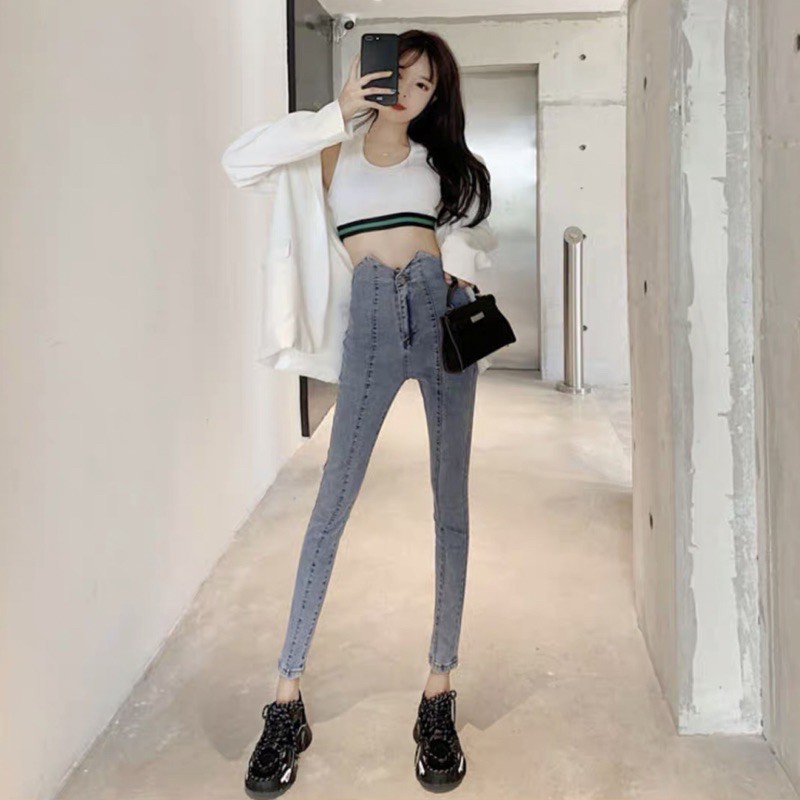 [Mã WASTUP5 giảm 10% tối đa 20K đơn 99K] quần jean ôm cạp siêu cao tua gấu gân giữa 2 khuy | BigBuy360 - bigbuy360.vn