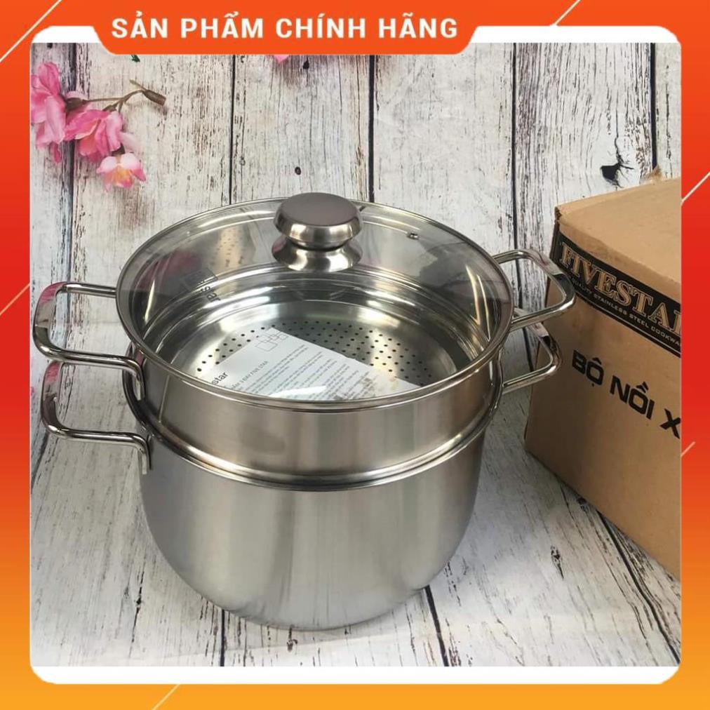 Bộ nồi xửng hấp cao cấp Inox 3 đáy Fivestar 24cm nắp kính dùng bếp từ