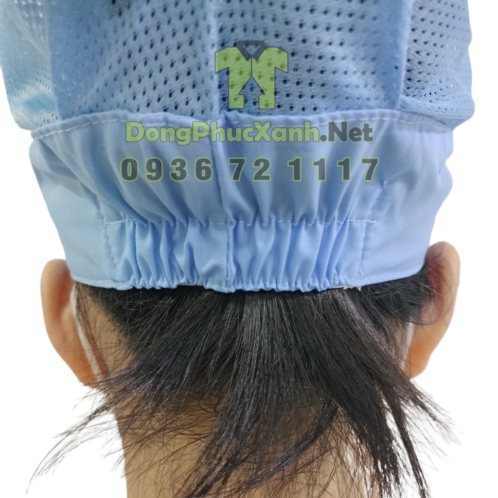 Nón vải lưới trùm tóc Mũ bảo hộ công nhân thực phẩm thủy sản màu trắng - xanh