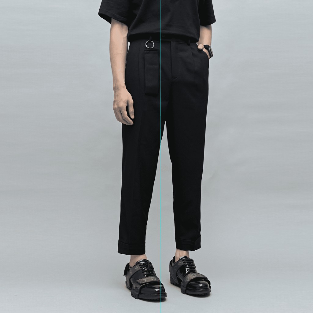 Quần dài nam ống lửng ACID Black Pleated Trousers màu đen