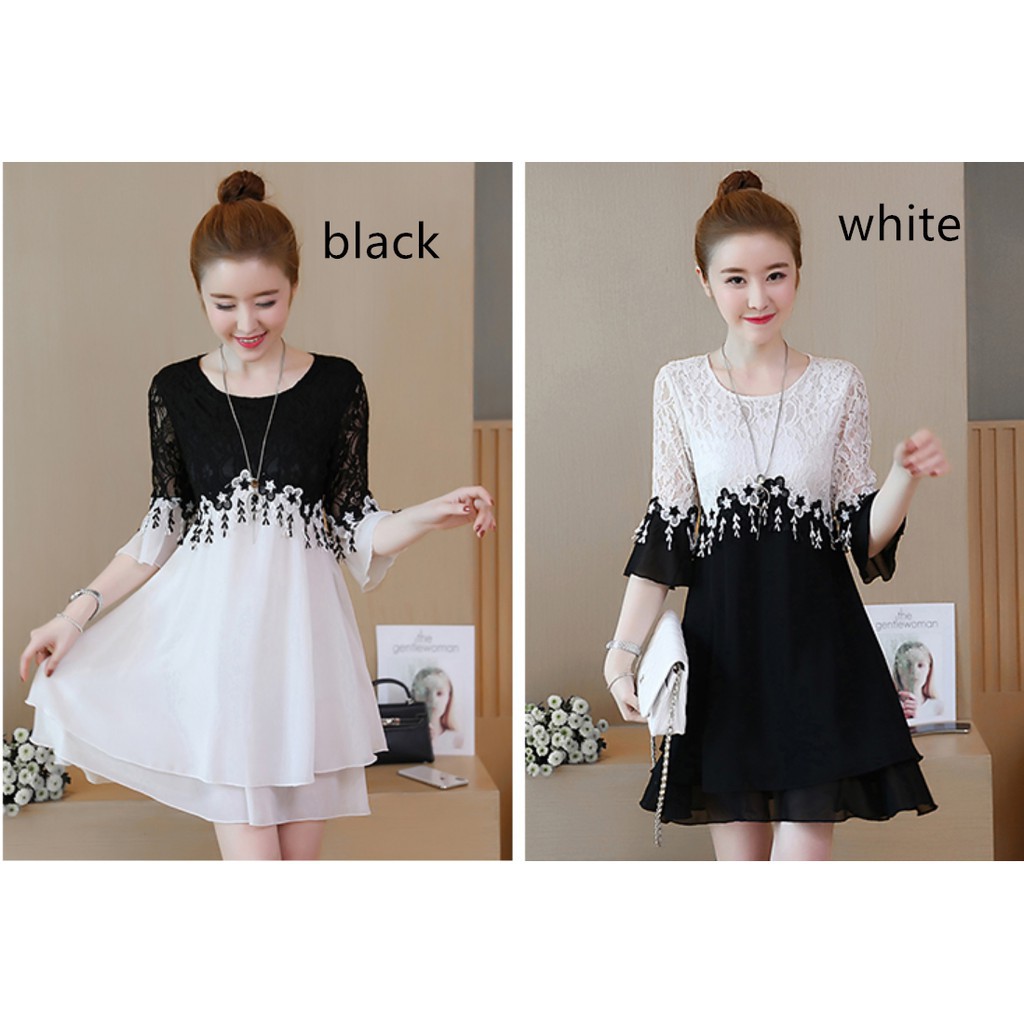 Đầm Nữ Vải Chiffon Đen Trắng | BigBuy360 - bigbuy360.vn