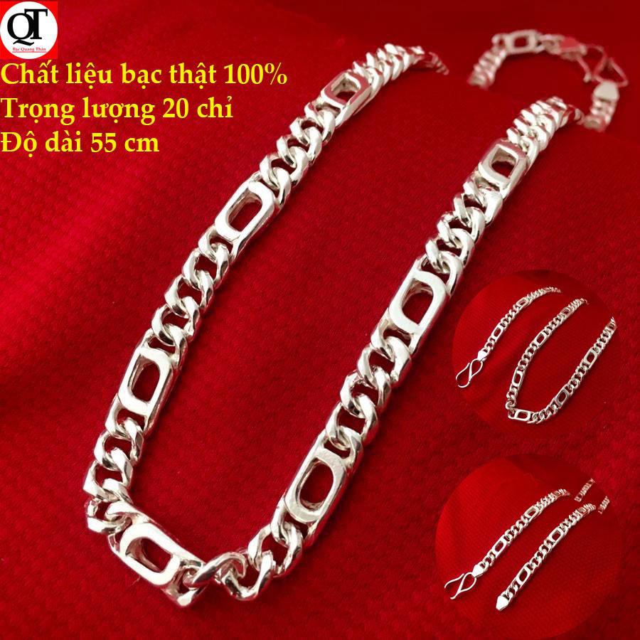 Vòng đeo cổ nam Bạc Quang Thản thiết kế kiểu dây tròn độ dài 50cm, trọng lượng có nhiều lựa chọn chất liệu bạc ta.