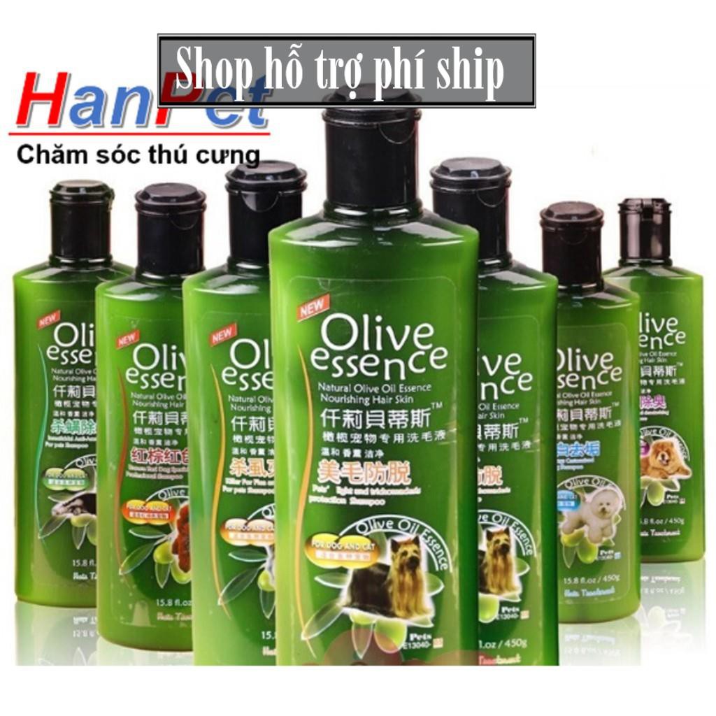 Hỗ trợ Ship-  -Sữa tắm tinh dầu ô liu chó mèo - Sữa tắm OLIVE  - 450ml loại diệt khuẩn cho thú cưng (hanpet 359a) Dầu tắ