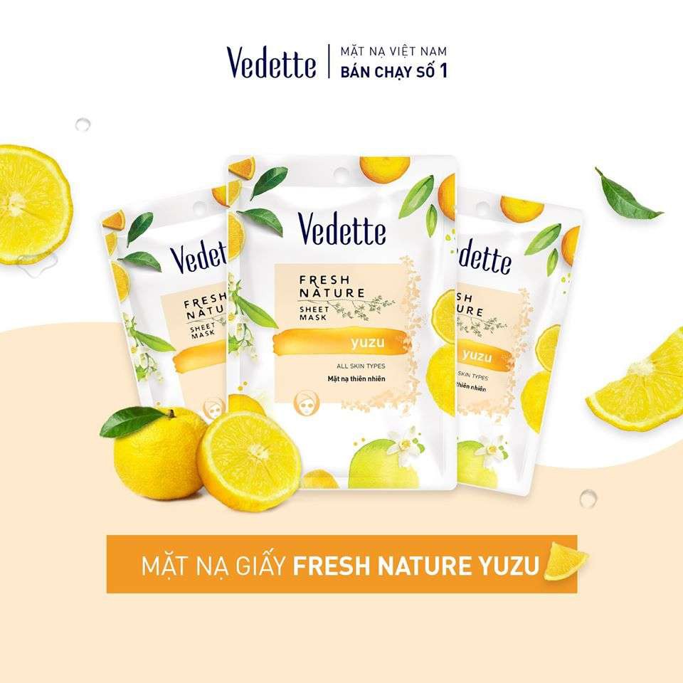 Mặt Nạ Giấy Thiên Nhiên Yuzu 22ml VEDETTE - DƯỠNG ẨM & LÀM MỜ VẾT NHĂN - TPM039