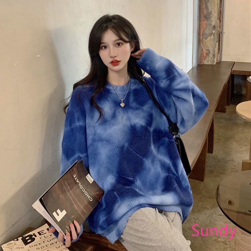 Áo Sweater Tay Dài Nhuộm Màu Thời Trang Thu Đông Cho Nữ Có Size Lớn