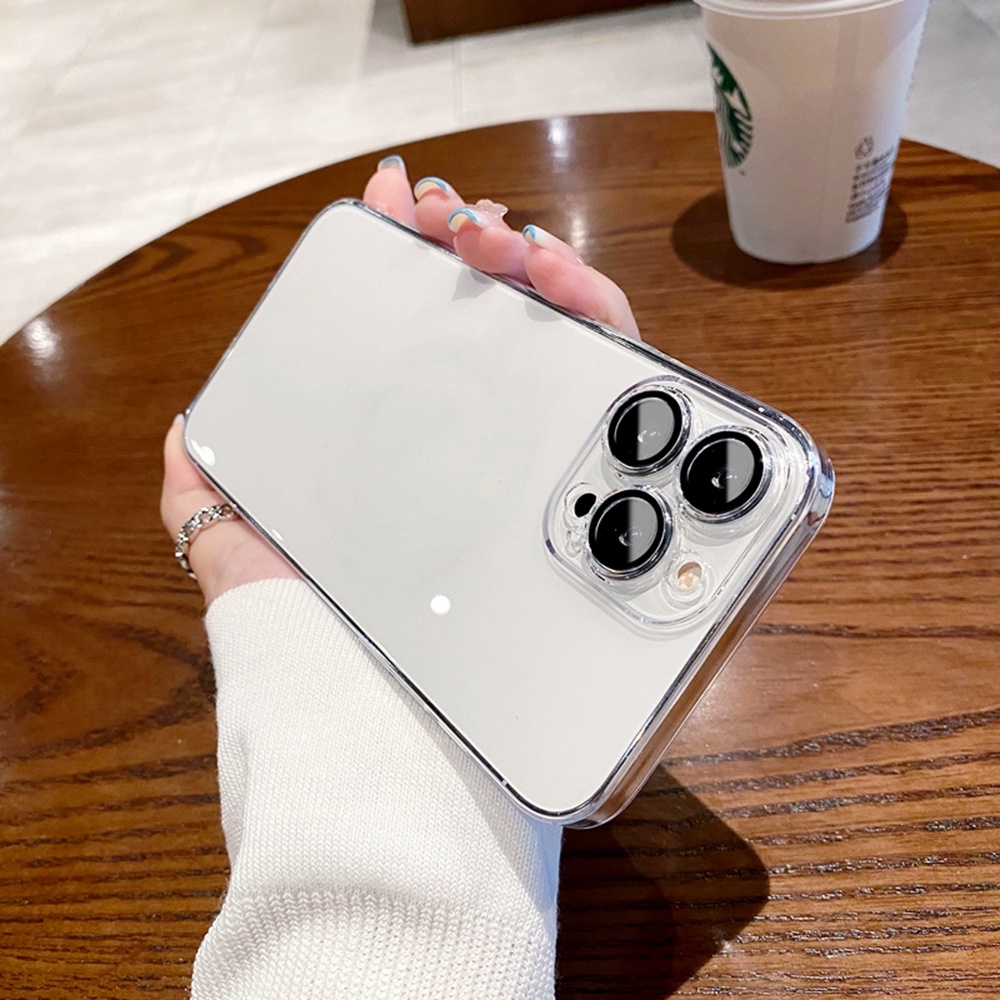 Ốp Điện Thoại Cứng Trong Suốt Chống Sốc Viền Kim Loại Sang Trọng Cho iPhone 14 Pro MAX 13 12 11 Pro MAX 14 Plus