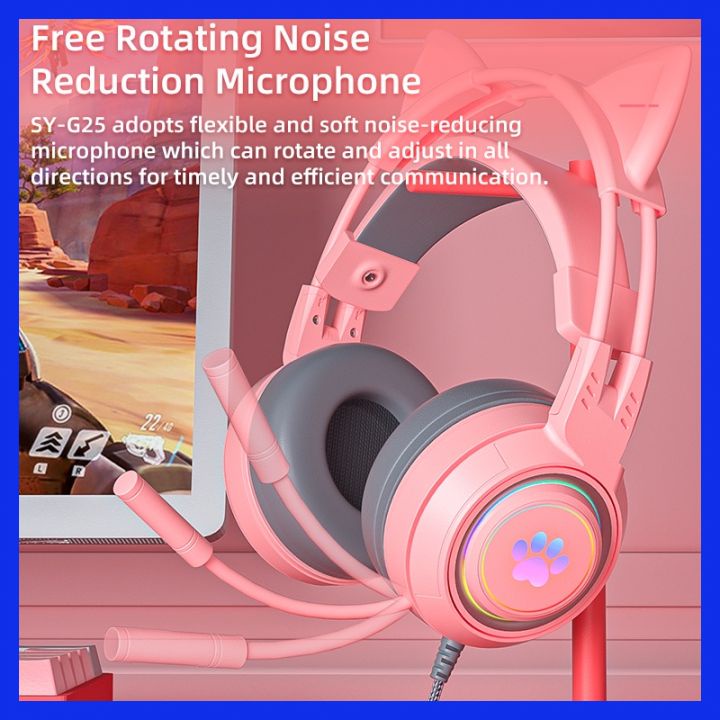 Tai Nghe Máy Tính Gaming Có Mic Tai Nghe Mèo Headphone Chụp Tai Pulierde G25 Nghe Nhạc