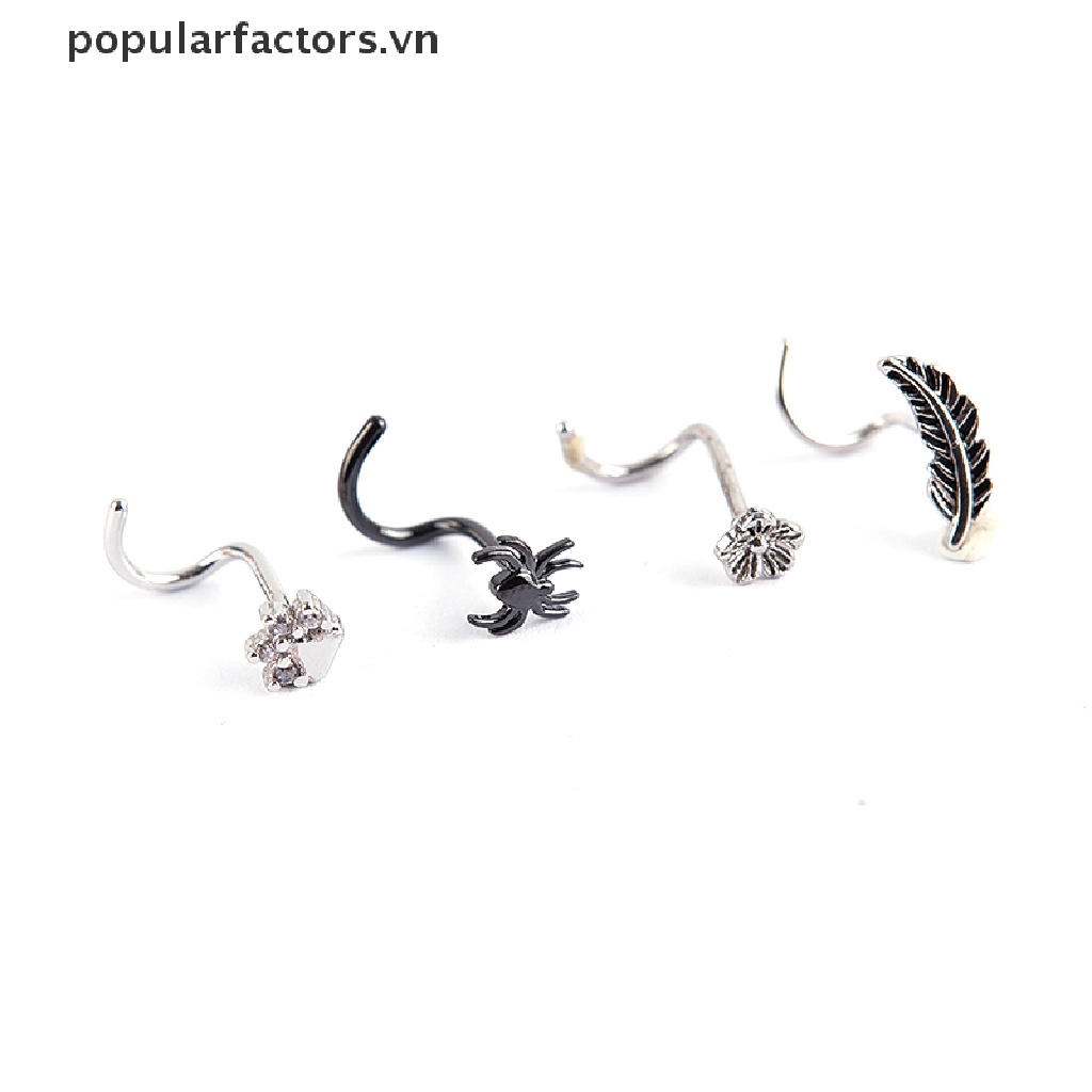 Khuyên mũi dạng xỏ bằng thép không và hợp kim đồng hình hoa/ nhện/ lông vũ đẹp mắt