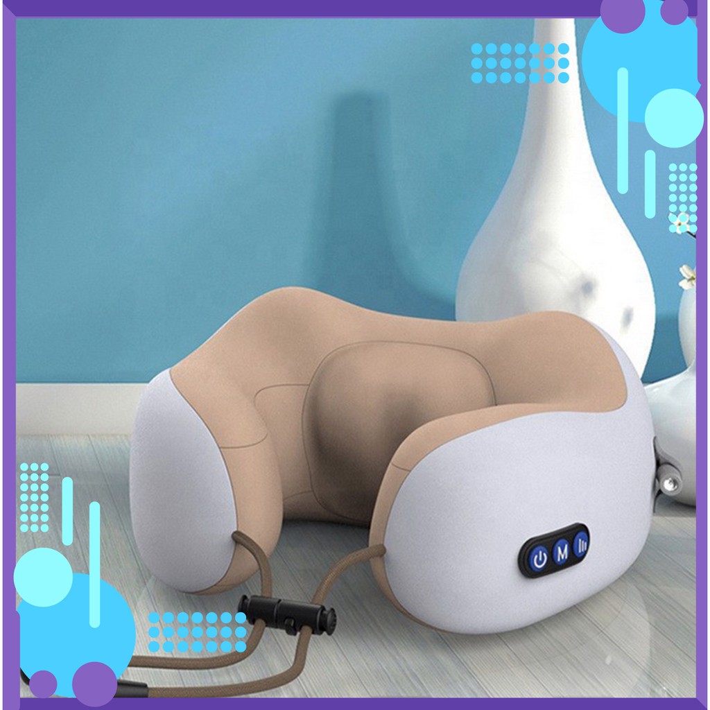 Gối massage cổ vai gáy chữ U đa chức năng cao cấp, Máy mát xa trị liệu hiệu quả kiêm gối ngủ tiện lợi, sạc pin tích điện