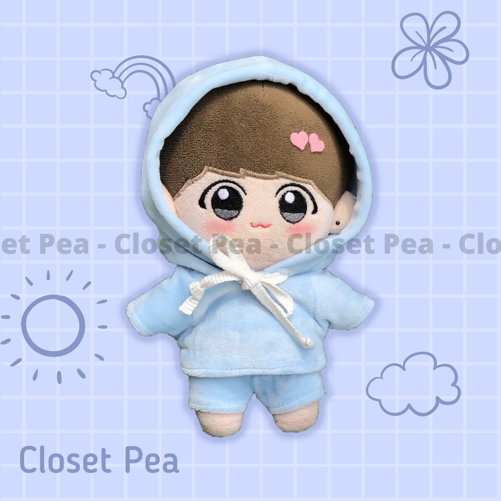 Bộ hoodie quần nhung màu xanh dương pastel cho doll 10cm 15cm 20cm