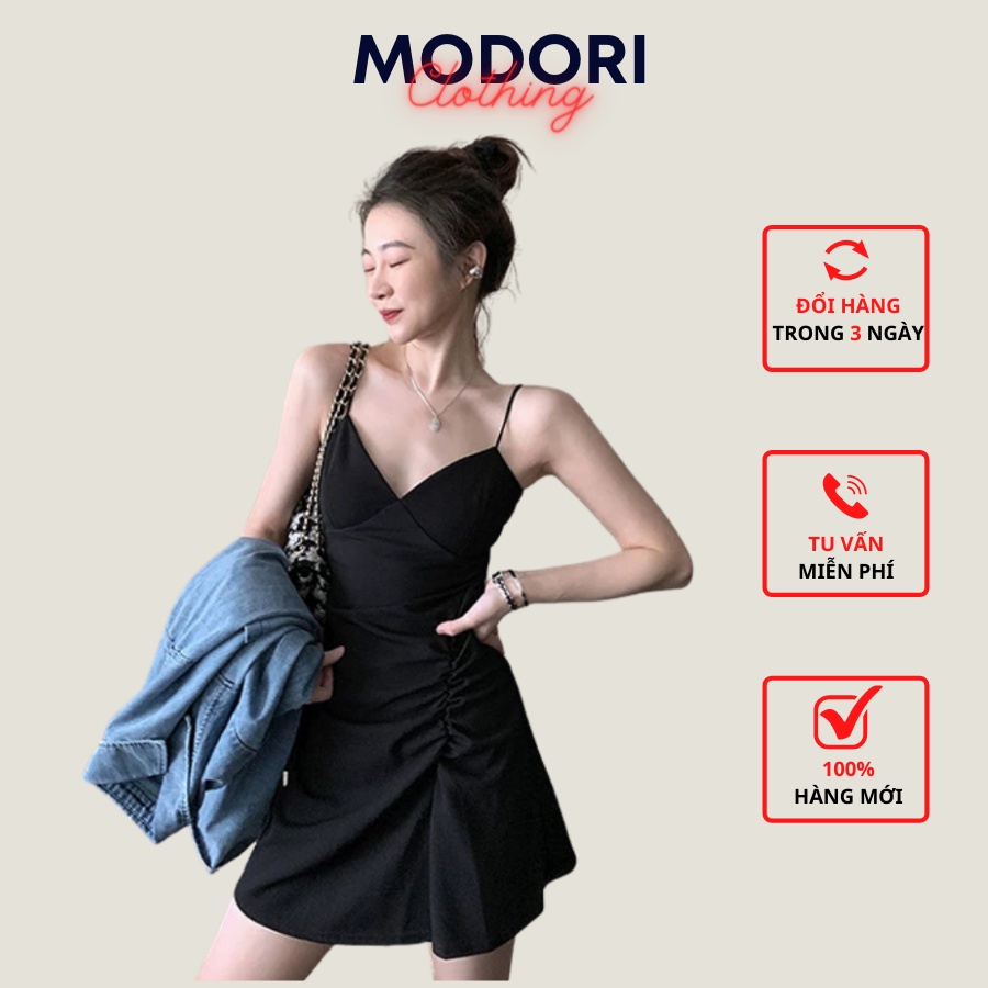 Váy 2 dây body đen nhún eo sexy chất liệu mềm mại