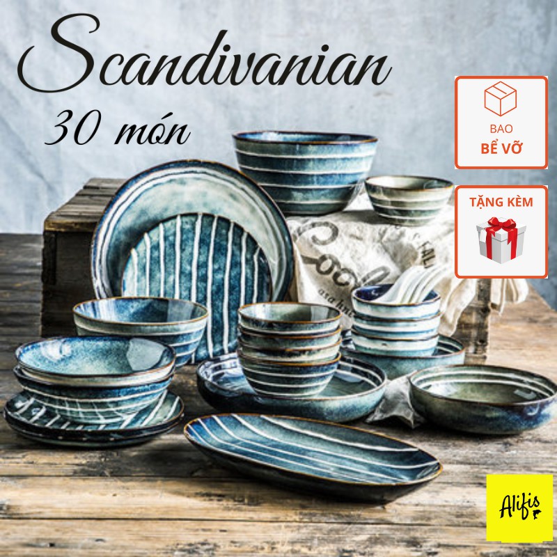 Bộ bát đĩa gốm sứ cao cấp Scandinavian 30 món - cho gia đình 6 người - Có ảnh thật [Sẵn hàng]