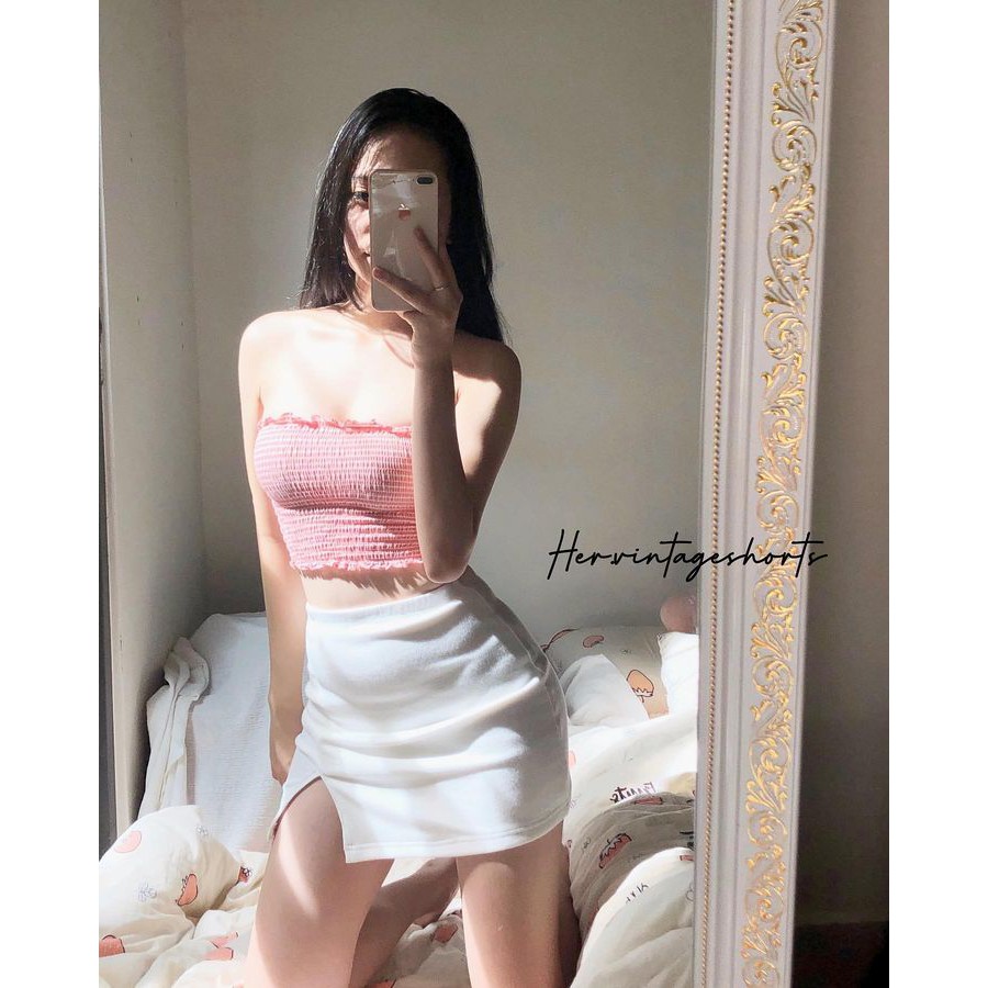 Chân váy trơn sẻ đùi Kalie, chân váy thun co giãn, 2 lớp