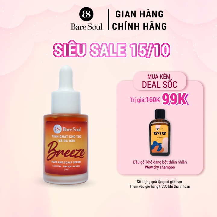 Serum Dưỡng Tóc Và Da Đầu Mềm Mượt, Giảm Rụng Tóc, Phục Hồi Tóc BareSoul BREEZE Hair & Scalp Serum 30ml