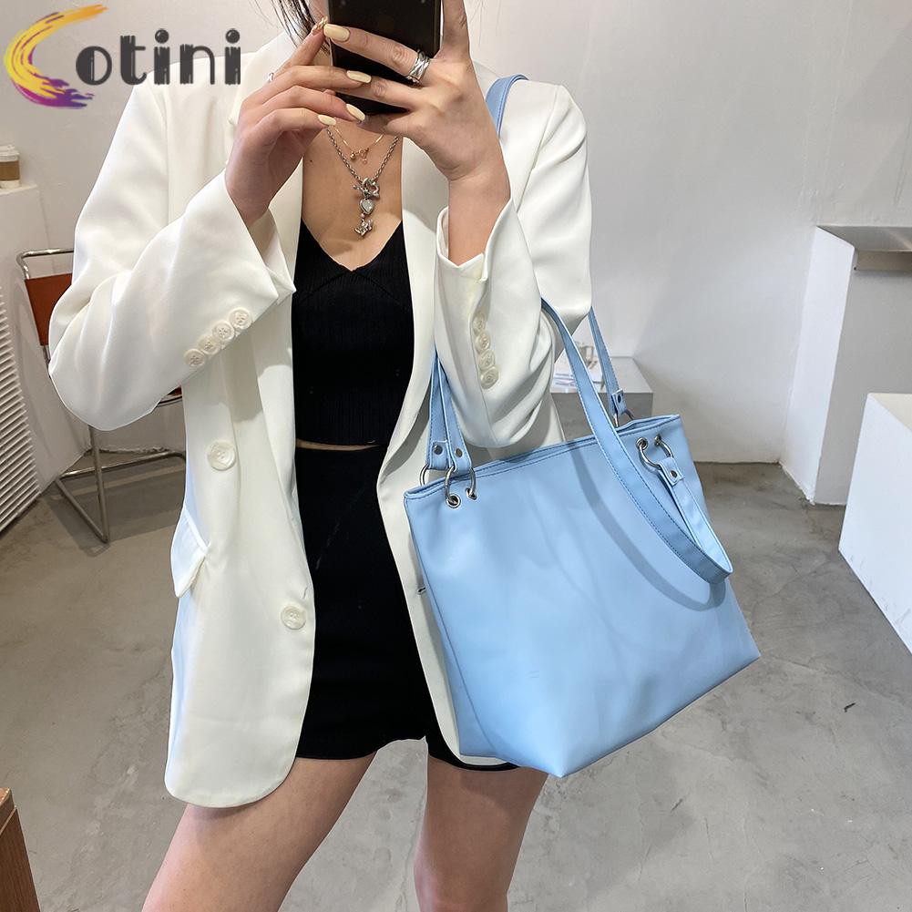 COTINI Fashion Women PU Pure Color Shoulder Underarm Bag Large Shopping Handbags