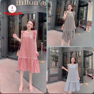 Váy bầu mùa hè caro 45 -70kg. New 3 màu (chất vải mền mại , mặc mát mùa hè) hình thật  (shop Tatoco)