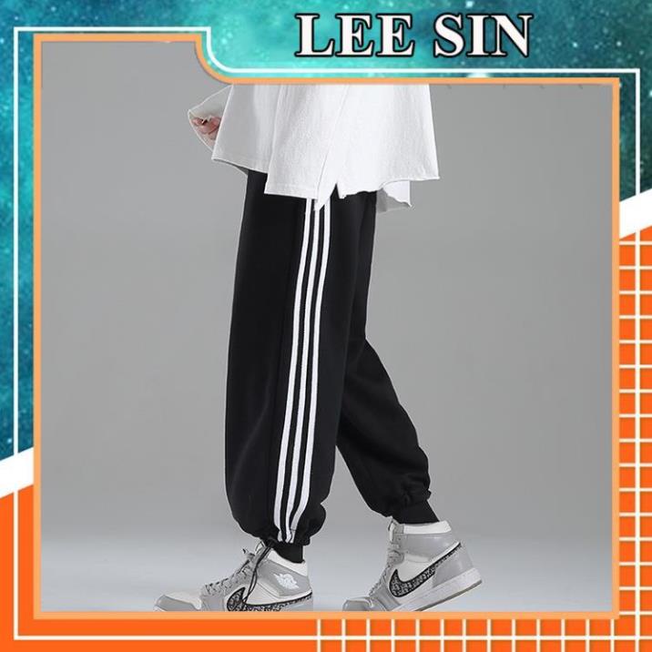 Quần jogger BÓ CHUN RÚT GẤU 3 SỌC thể thao unisex nam nữ ống rộng hiphop basic pants - Lee sin