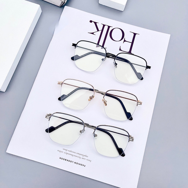 Kính Mát Gọng Kim Loại Tròng Nửa Gọng Màu Gradient Hồng Chống Ánh Sáng Xanh Thời Trang Hàn Quốc